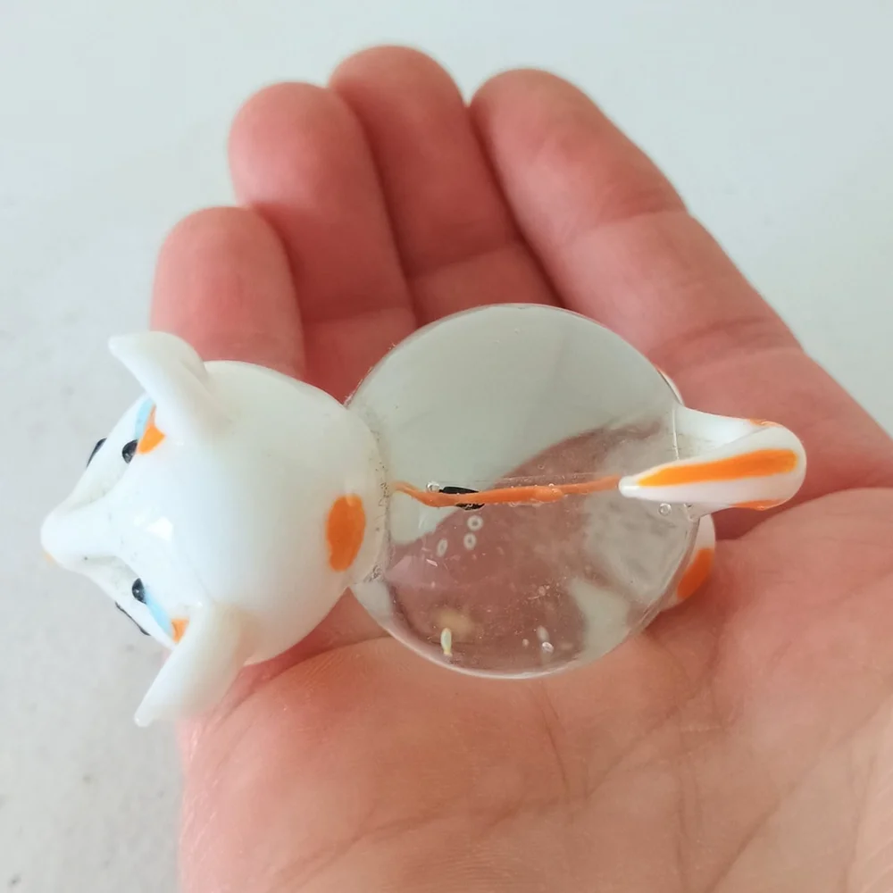 Global Village Glass Studios Glass Cat Figurine Gold Fish In Belly 2.5